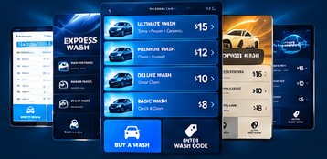 Kiosk screen layouts with different wash packages and colors